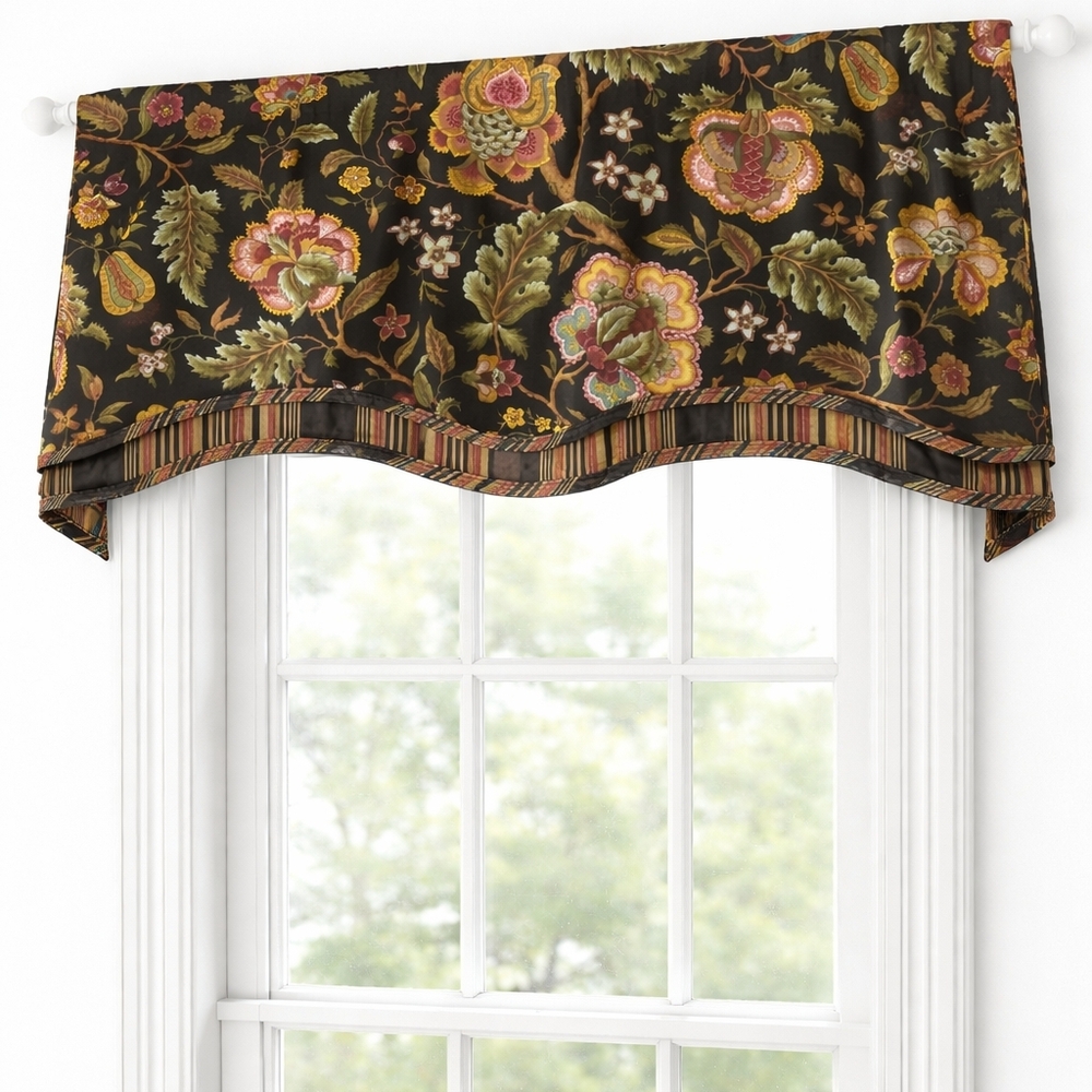 Waverly Fairfield Valance 78" x 14" Window Curtain Dark Floral Pattern Windows